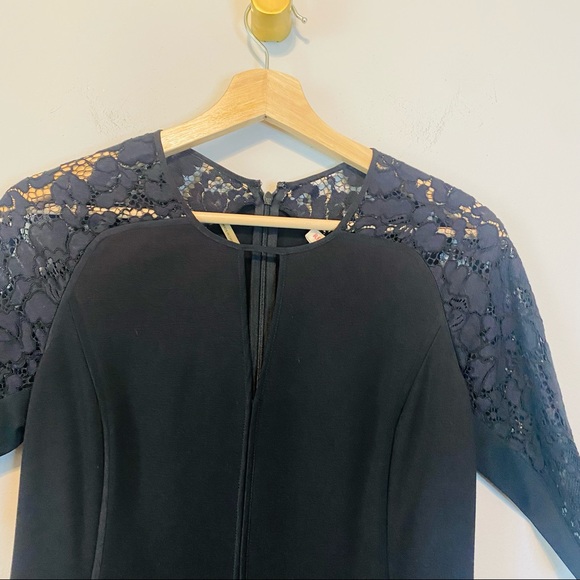 Rebecca Taylor Black Lace Sleeve Fitted Shift Dress Size 4 - Picture 5 of 8